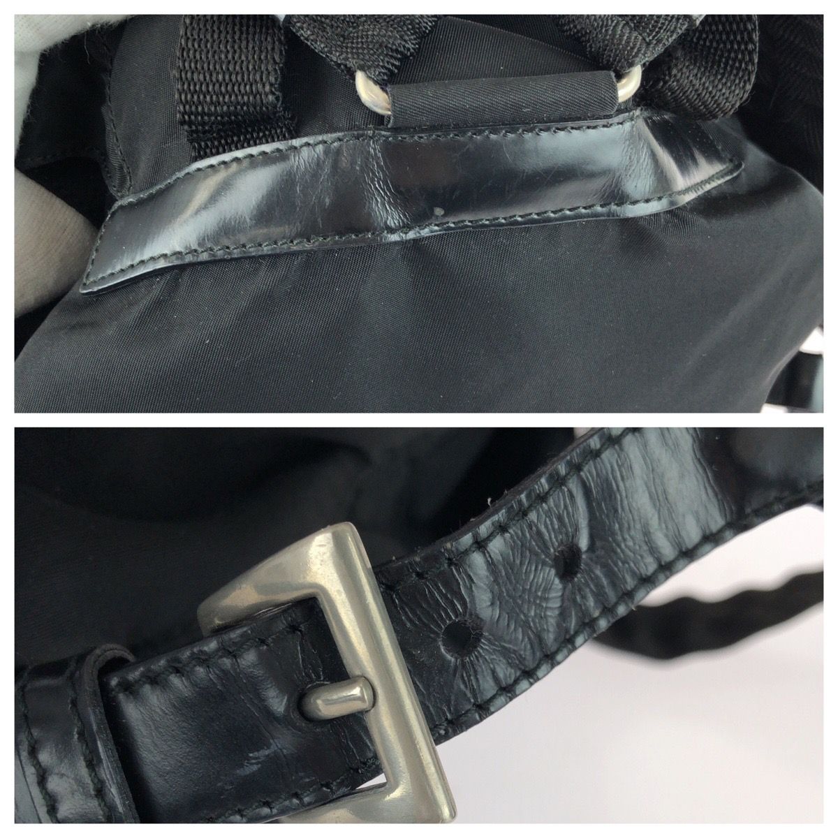 Prada Tessuto Black Silver Nylon Leather Backpack — view 6