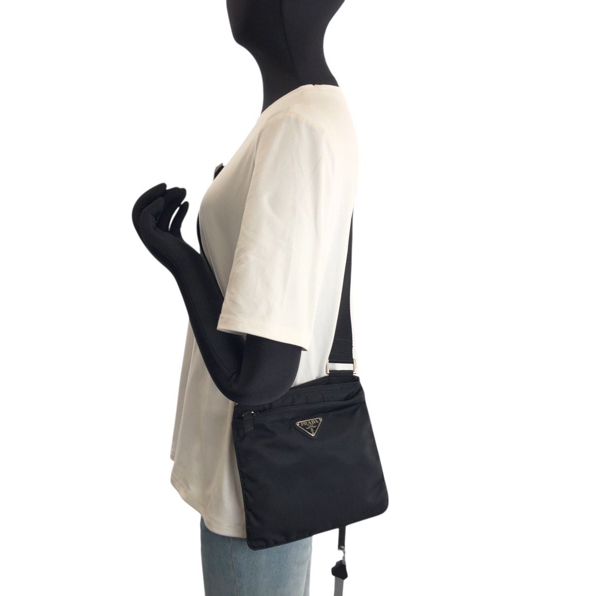 Prada Tessuto Black Silver Nylon Shoulder Bag Pochette — view 6