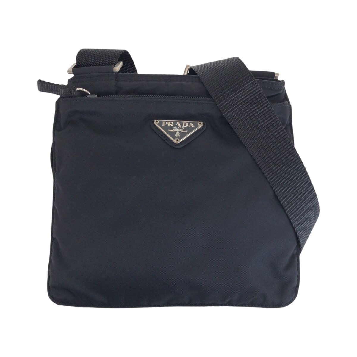 Prada Tessuto Black Silver Nylon Shoulder Bag Pochette