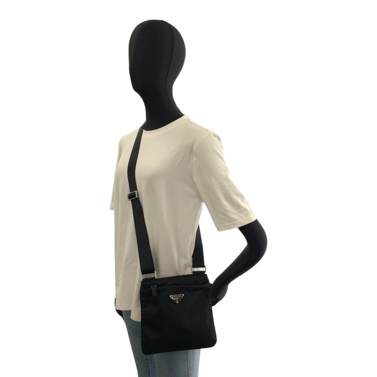 Prada Tessuto Black Silver Nylon Shoulder Bag Pochette — view 6