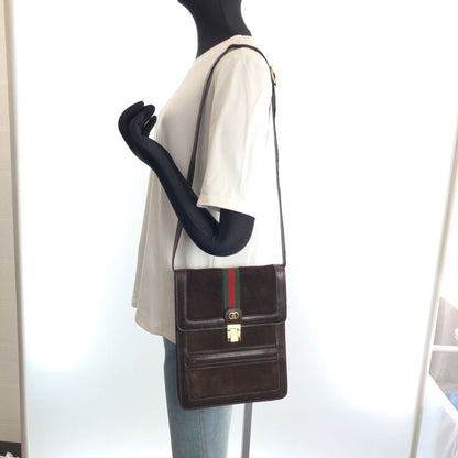 Gucci Vintage Sherry Line Brown Gold Suede Leather Shoulder — view 7