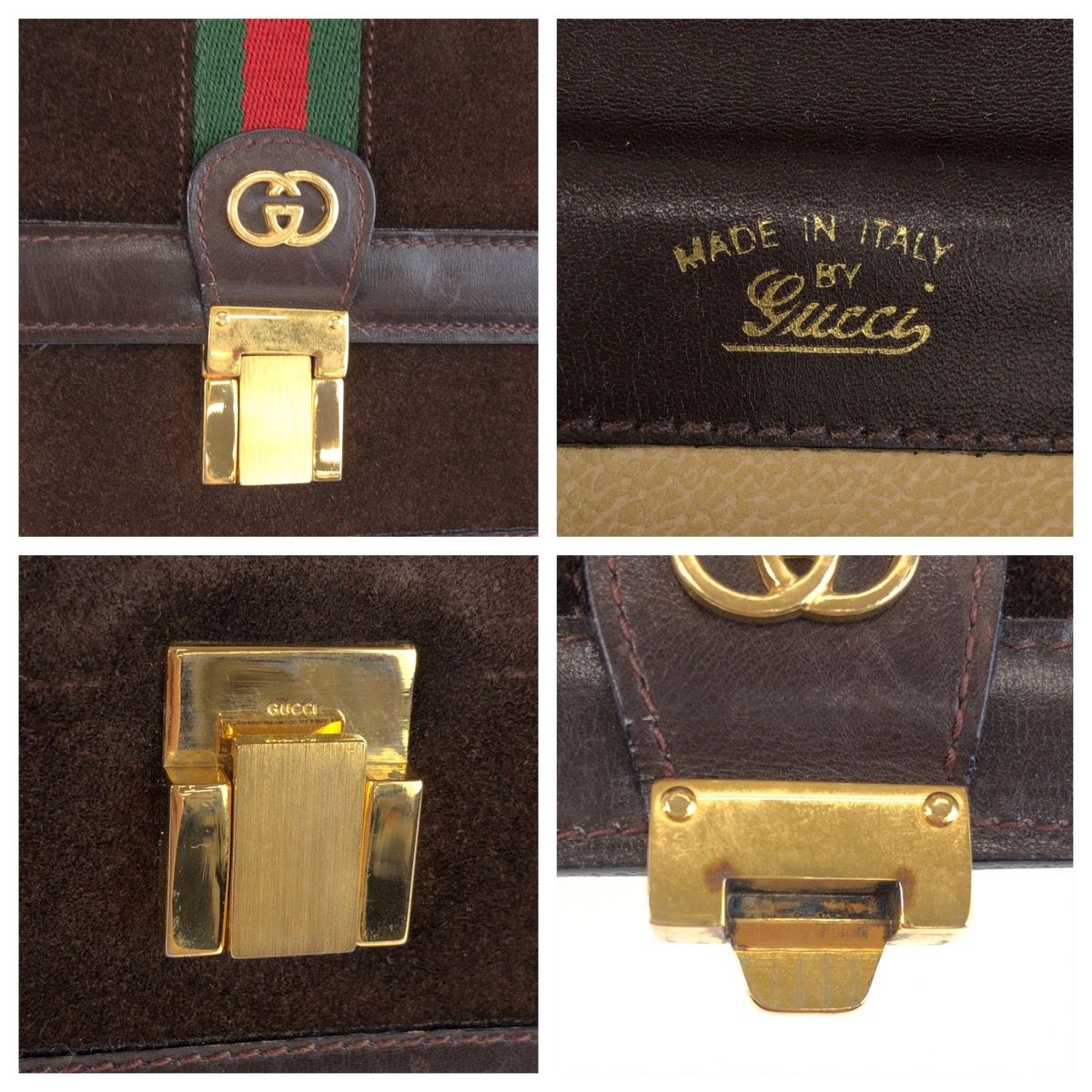 Gucci Vintage Sherry Line Brown Gold Suede Leather Shoulder — view 4