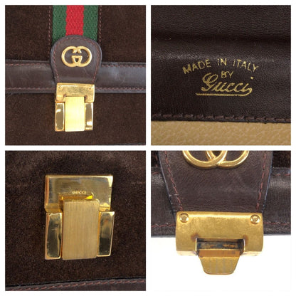 Gucci Vintage Sherry Line Brown Gold Suede Leather Shoulder — view 4