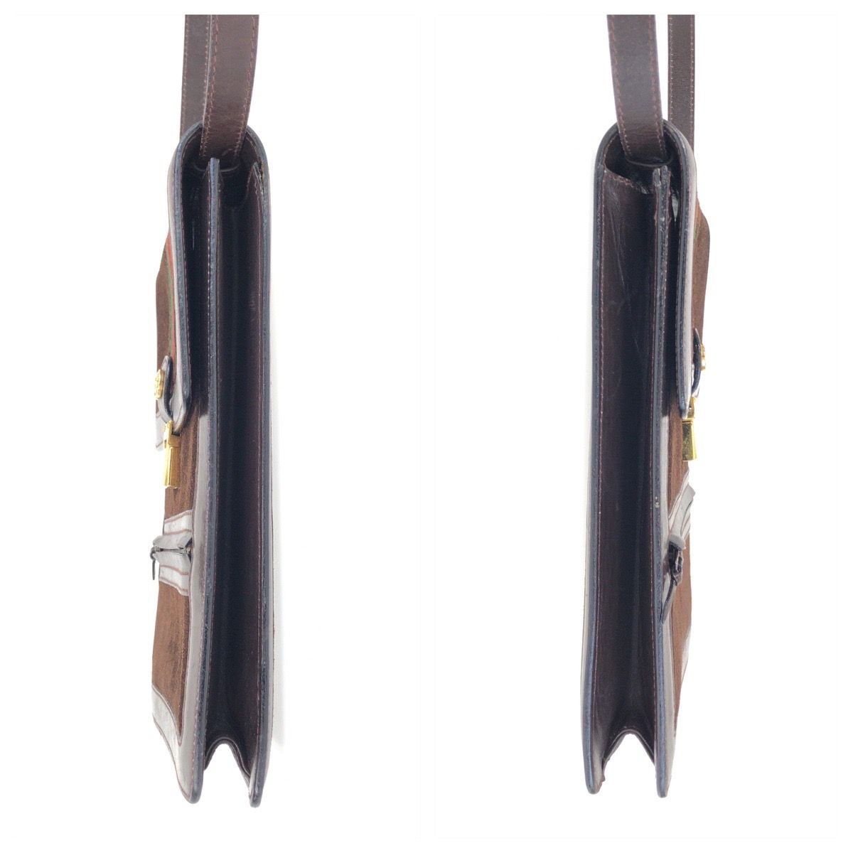 Gucci Vintage Sherry Line Brown Gold Suede Leather Shoulder — view 8