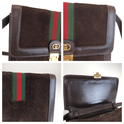 Gucci Vintage Sherry Line Brown Gold Suede Leather Shoulder — view 5
