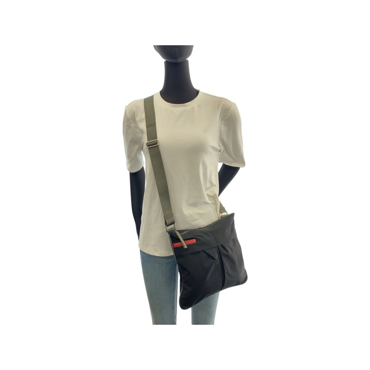 Prada Sports Black Khaki Silver Nylon Shoulder Bag Pochette — view 6