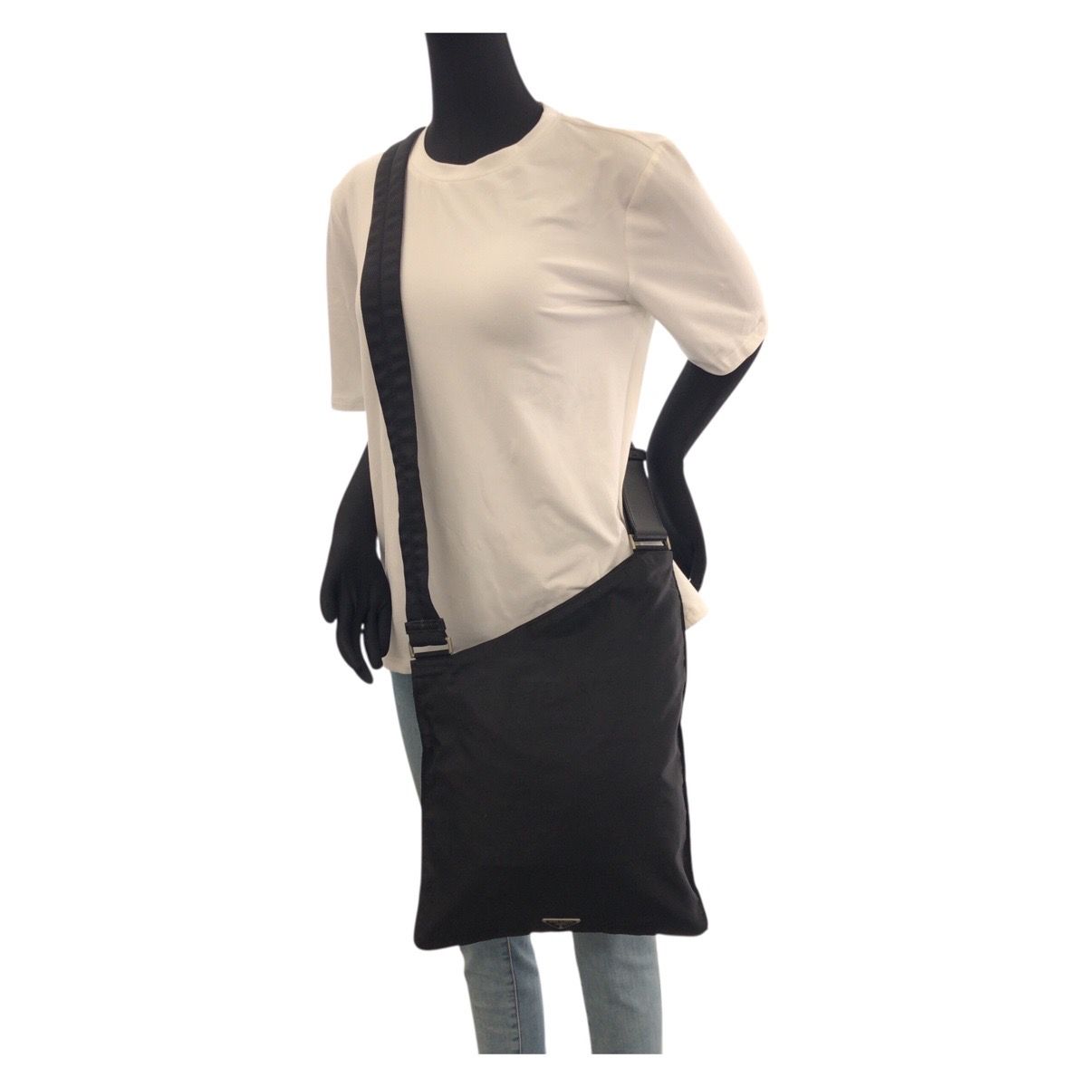 Prada Tessuto Black Silver Nylon Shoulder Bag Crossbody Pochette — view 7