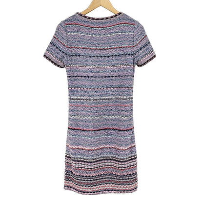 Chanel Dress 36 S Light Pink Blue Multi Short Sleeve Knee Length Tweed Knit — view 2
