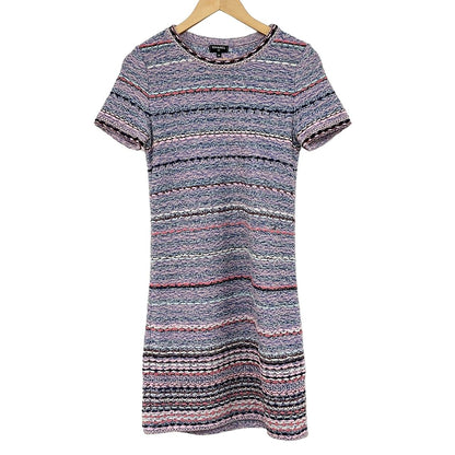 Chanel Dress 36 S Light Pink Blue Multi Short Sleeve Knee Length Tweed Knit