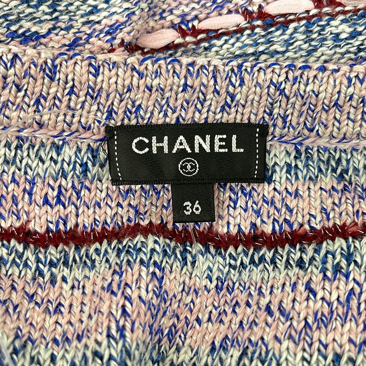 Chanel Dress 36 S Light Pink Blue Multi Short Sleeve Knee Length Tweed Knit — view 3