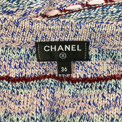 Chanel Dress 36 S Light Pink Blue Multi Short Sleeve Knee Length Tweed Knit — view 3