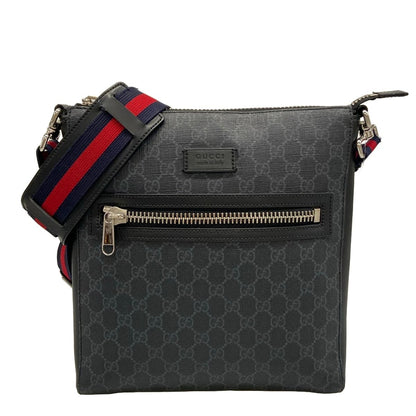 Gucci Shoulder Bag GG Plus Supreme Dark Gray Black Multi Leather