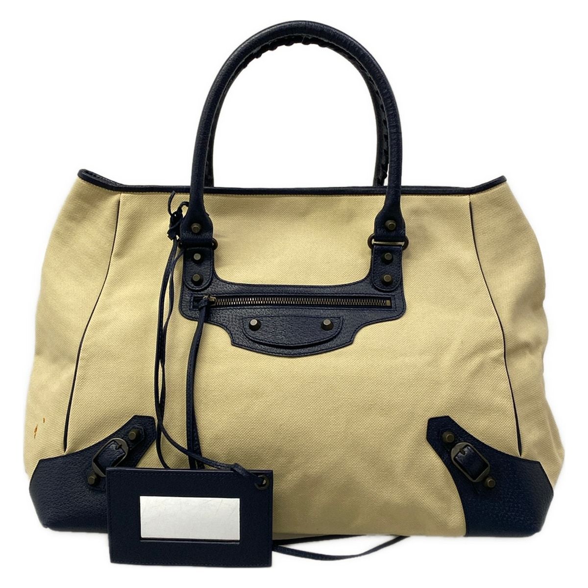 Balenciaga Tote the Sunday Ivory Dark Navy Leather