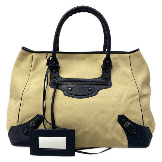Balenciaga Tote the Sunday Ivory Dark Navy Leather