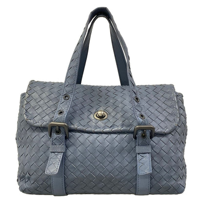 Bottega Veneta Handbag Intrecciato Blue Gray Leather
