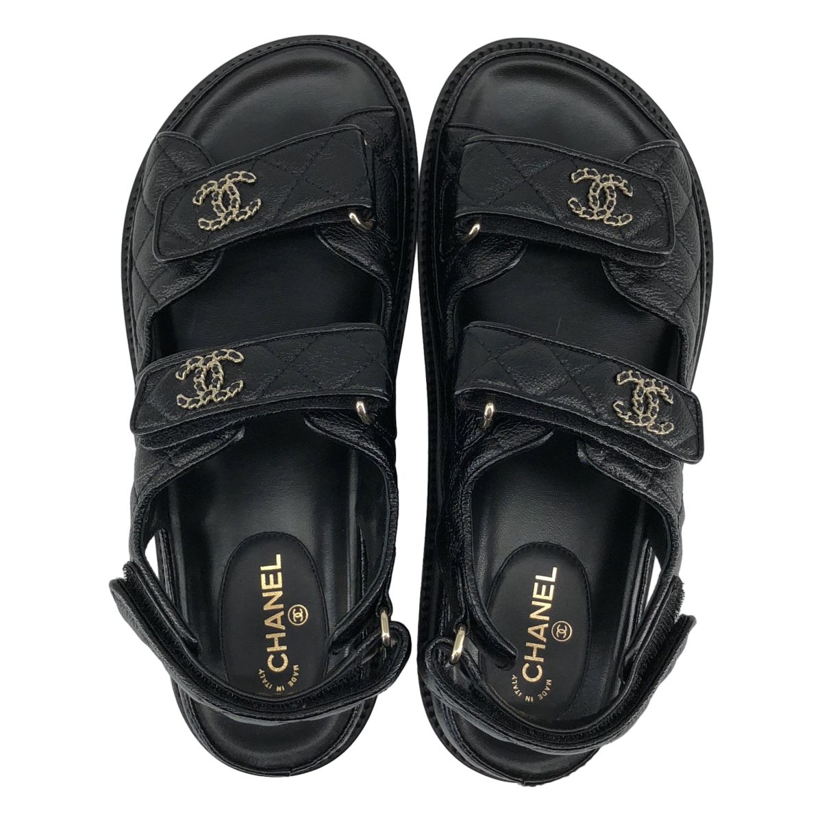 Chanel CC Logo Quilted Leather Sandals c Black 37 — view 4