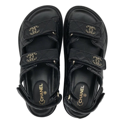 Chanel CC Logo Quilted Leather Sandals c Black 37 — view 4