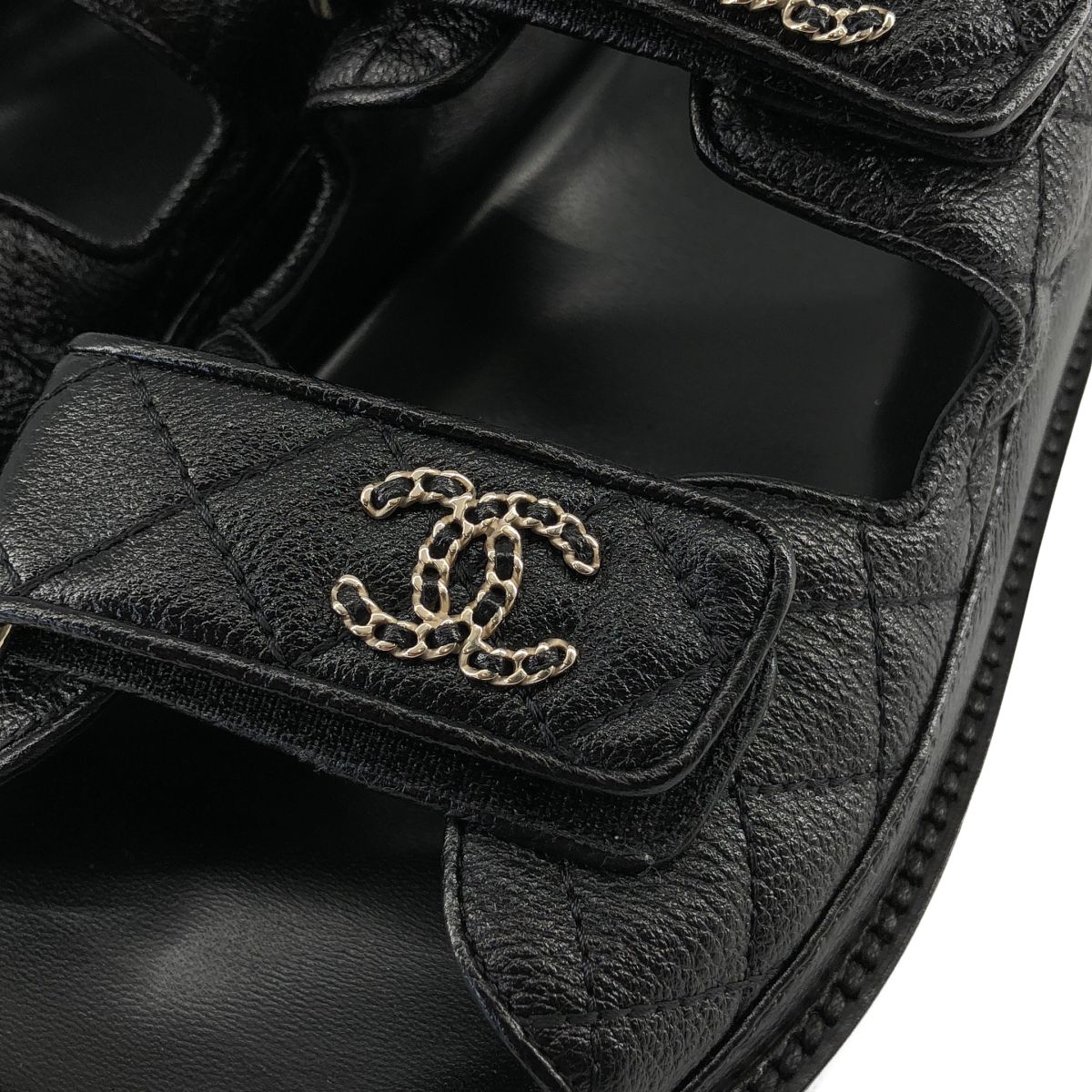 Chanel CC Logo Quilted Leather Sandals c Black 37 — view 7