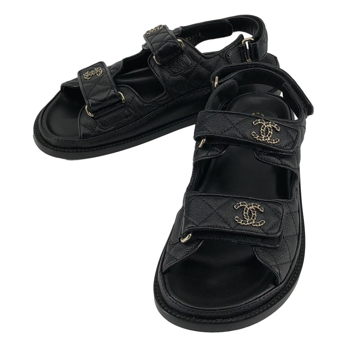 Chanel CC Logo Quilted Leather Sandals c Black 37