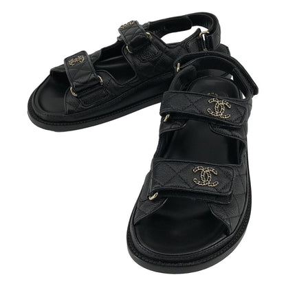 Chanel CC Logo Quilted Leather Sandals c Black 37