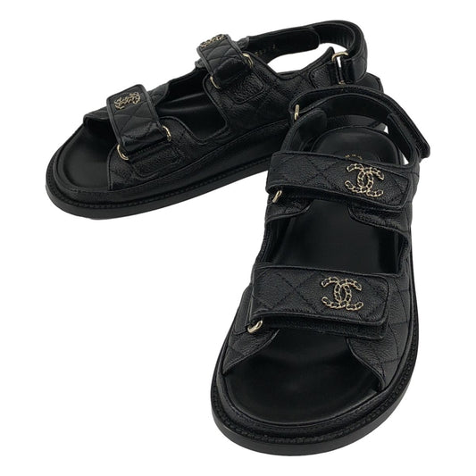 Chanel CC Logo Quilted Leather Sandals c Black 37