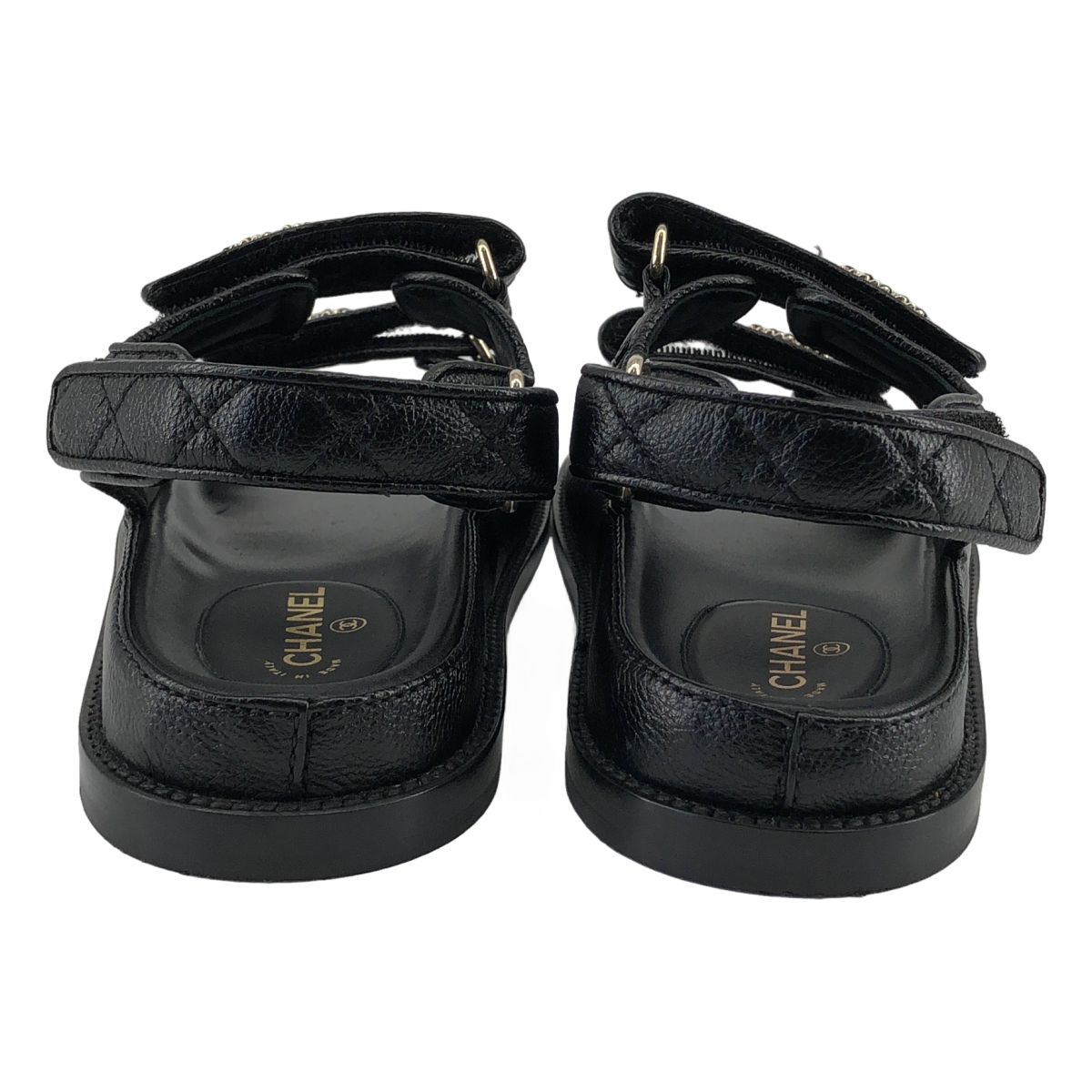 Chanel CC Logo Quilted Leather Sandals c Black 37 — view 3