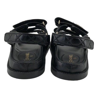 Chanel CC Logo Quilted Leather Sandals c Black 37 — view 3