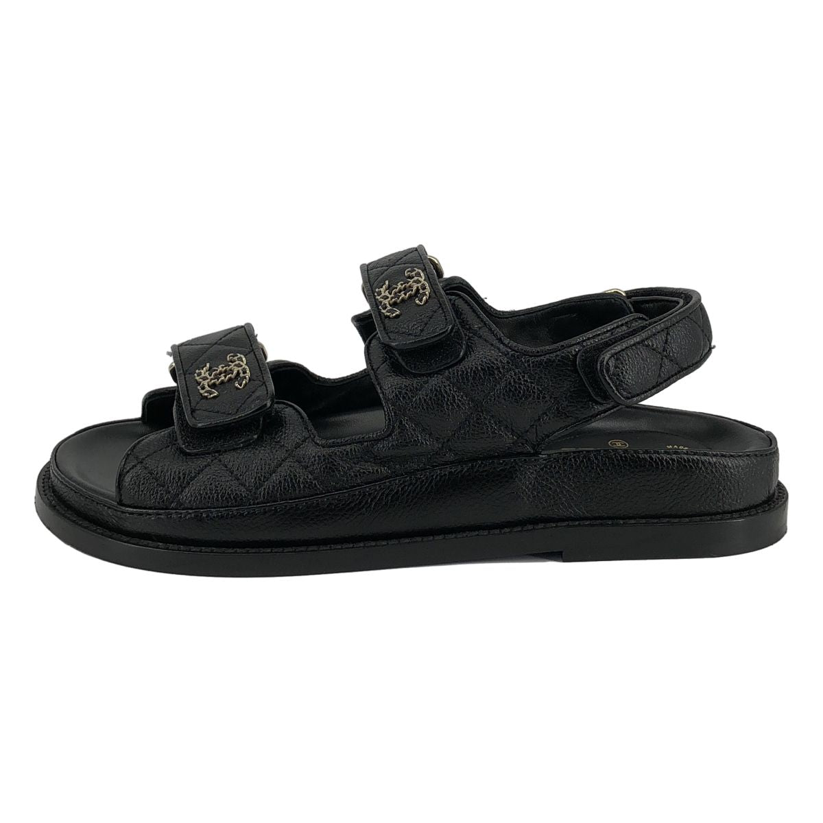 Chanel CC Logo Quilted Leather Sandals c Black 37 — view 2