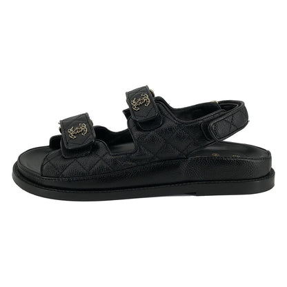 Chanel CC Logo Quilted Leather Sandals c Black 37 — view 2