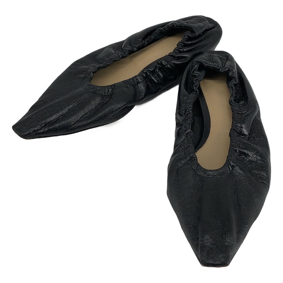 Bottega Veneta Almond Leather Flat Shoes Black 36.5