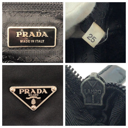 Prada Tessuto Black Silver Nylon Leather Shoulder — view 4
