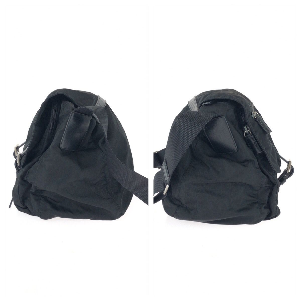 Prada Tessuto Black Silver Nylon Leather Shoulder — view 8