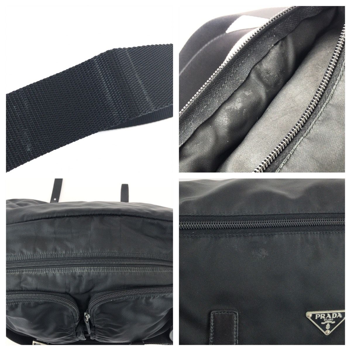 Prada Tessuto Black Silver Nylon Leather Shoulder — view 6