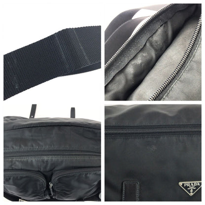 Prada Tessuto Black Silver Nylon Leather Shoulder — view 6