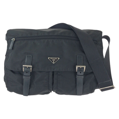 Prada Tessuto Black Silver Nylon Leather Shoulder