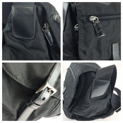 Prada Tessuto Black Silver Nylon Leather Shoulder — view 5