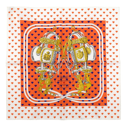 Hermes Carre 45 Brides de Gala Love Ceremonial Bridle Silk 100% Heart Pattern