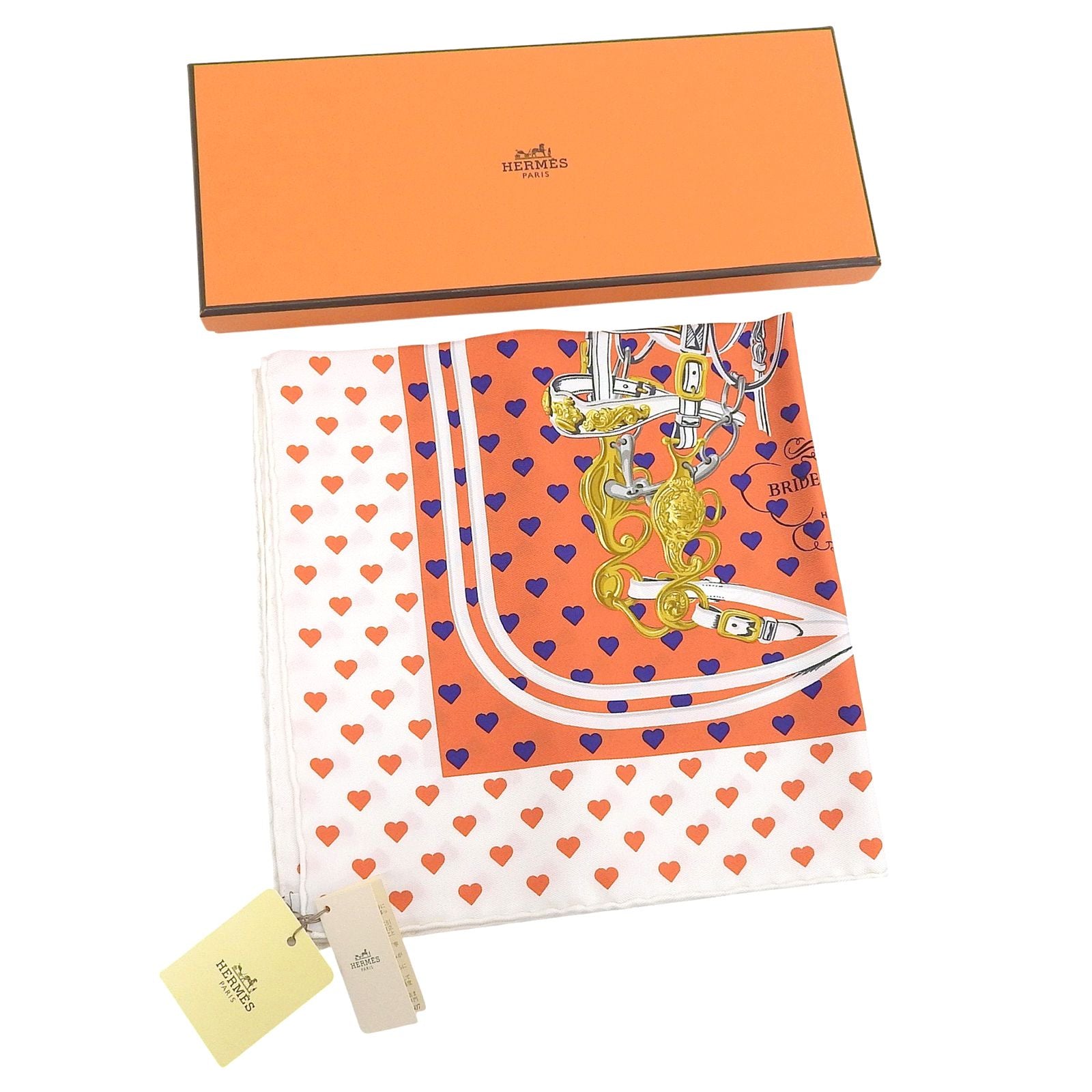 Hermes Carre 45 Brides de Gala Love Ceremonial Bridle Silk 100% Heart Pattern — view 2