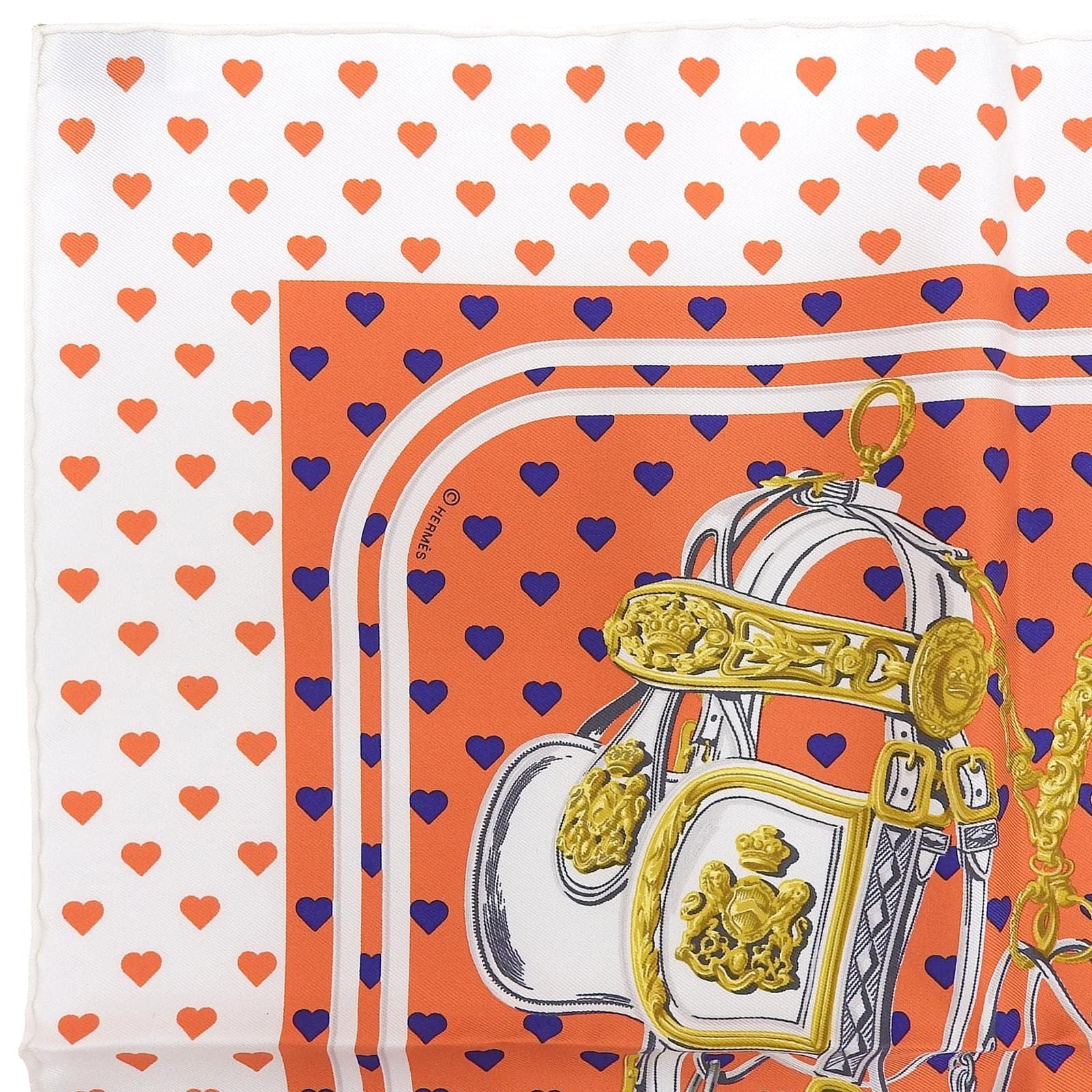 Hermes Carre 45 Brides de Gala Love Ceremonial Bridle Silk 100% Heart Pattern — view 3