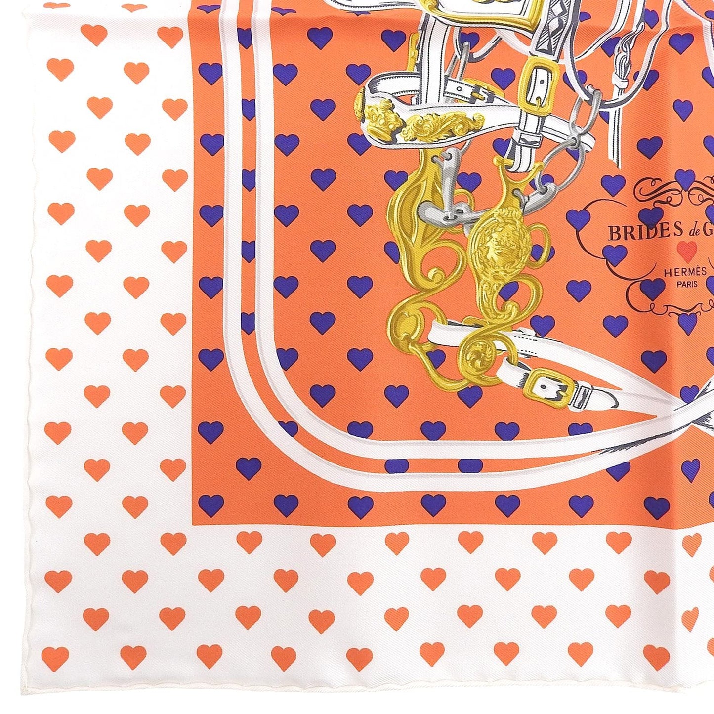 Hermes Carre 45 Brides de Gala Love Ceremonial Bridle Silk 100% Heart Pattern — view 5