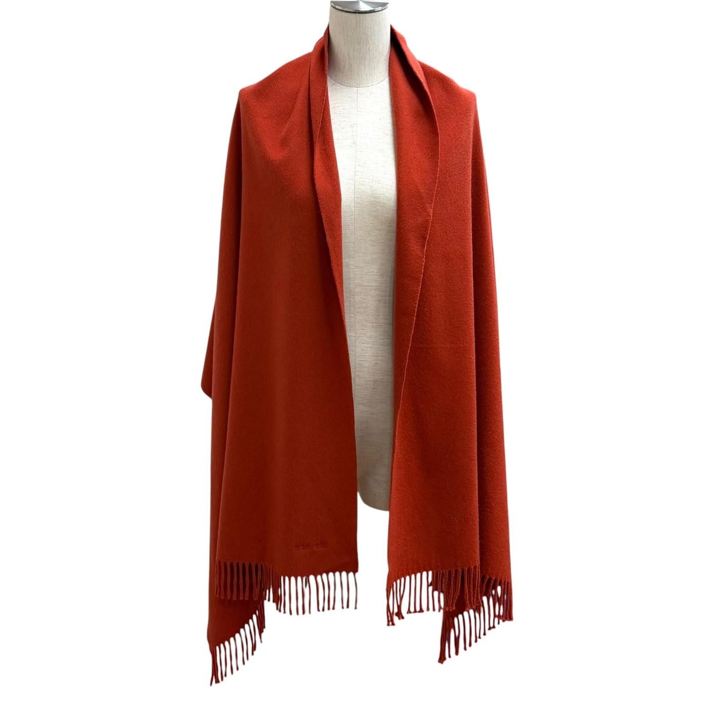 Hermes Cashmere Logo Embroidery with Fringe Large Shawl Scarf — view 2