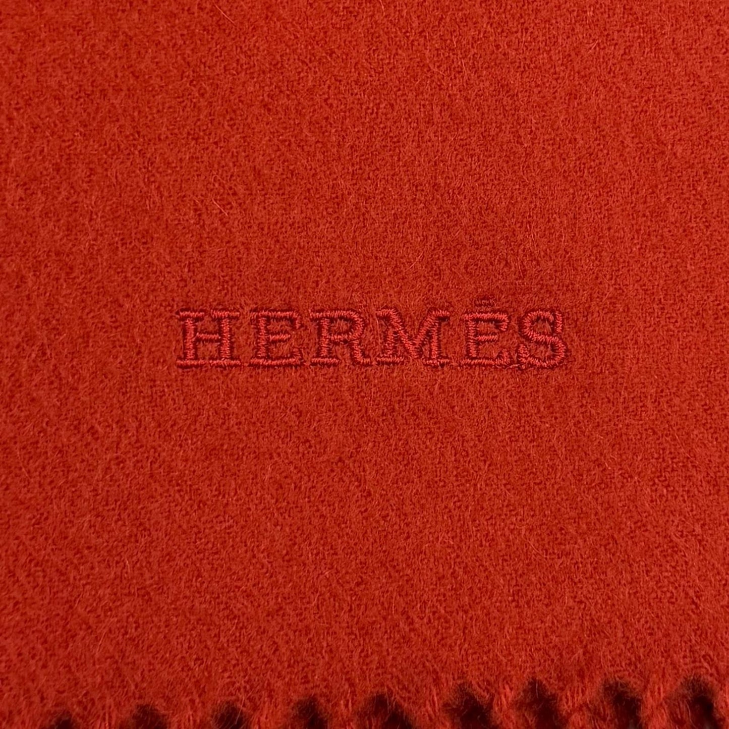 Hermes Cashmere Logo Embroidery with Fringe Large Shawl Scarf — view 7