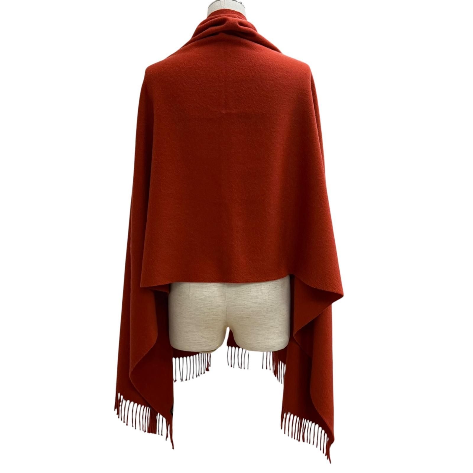 Hermes Cashmere Logo Embroidery with Fringe Large Shawl Scarf — view 4