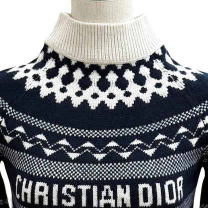 Dior Wool Cashmere Blend Logo Embroidery Nordic Pattern High Neck Sweater 38 — view 2