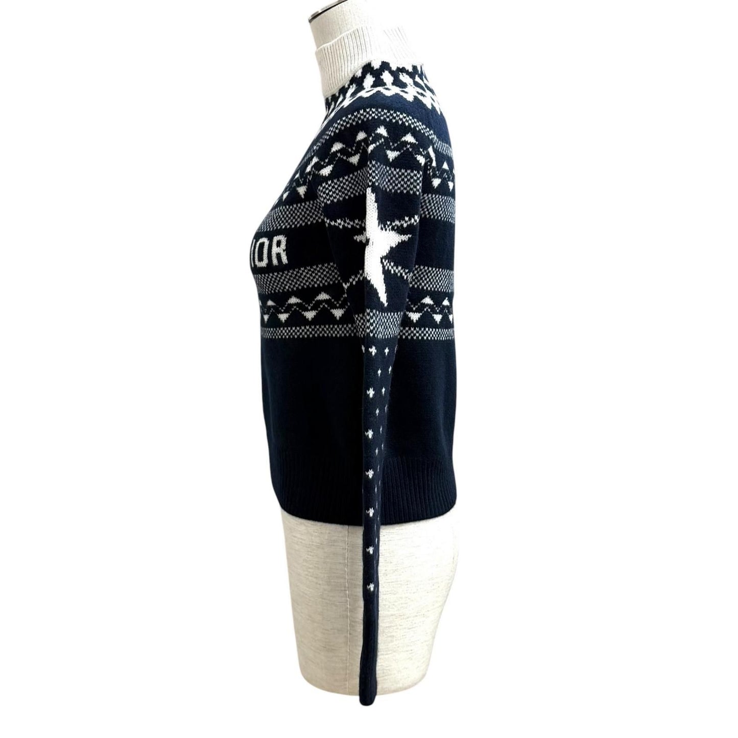 Dior Wool Cashmere Blend Logo Embroidery Nordic Pattern High Neck Sweater 38 — view 3