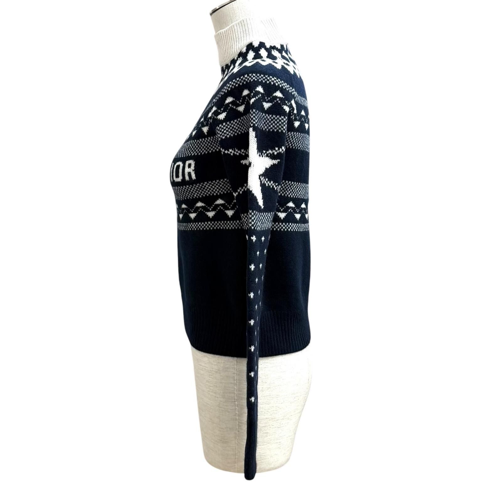 Dior Wool Cashmere Blend Logo Embroidery Nordic Pattern High Neck Sweater 38 — view 3
