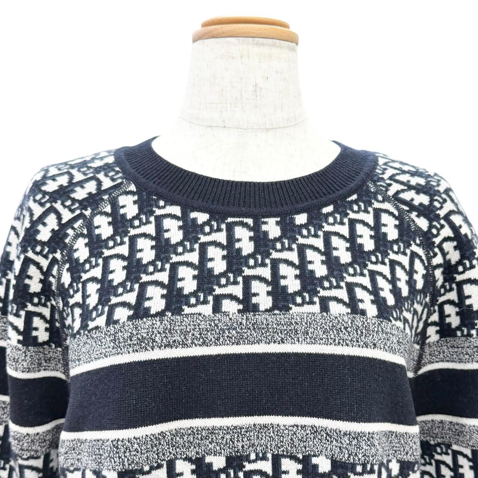 Dior Cashmere 97% Oblique Logo Reversible Long Sleeve Knit Navy 44 Sweater — view 3