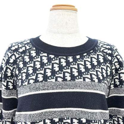 Dior Cashmere 97% Oblique Logo Reversible Long Sleeve Knit Navy 44 Sweater — view 3