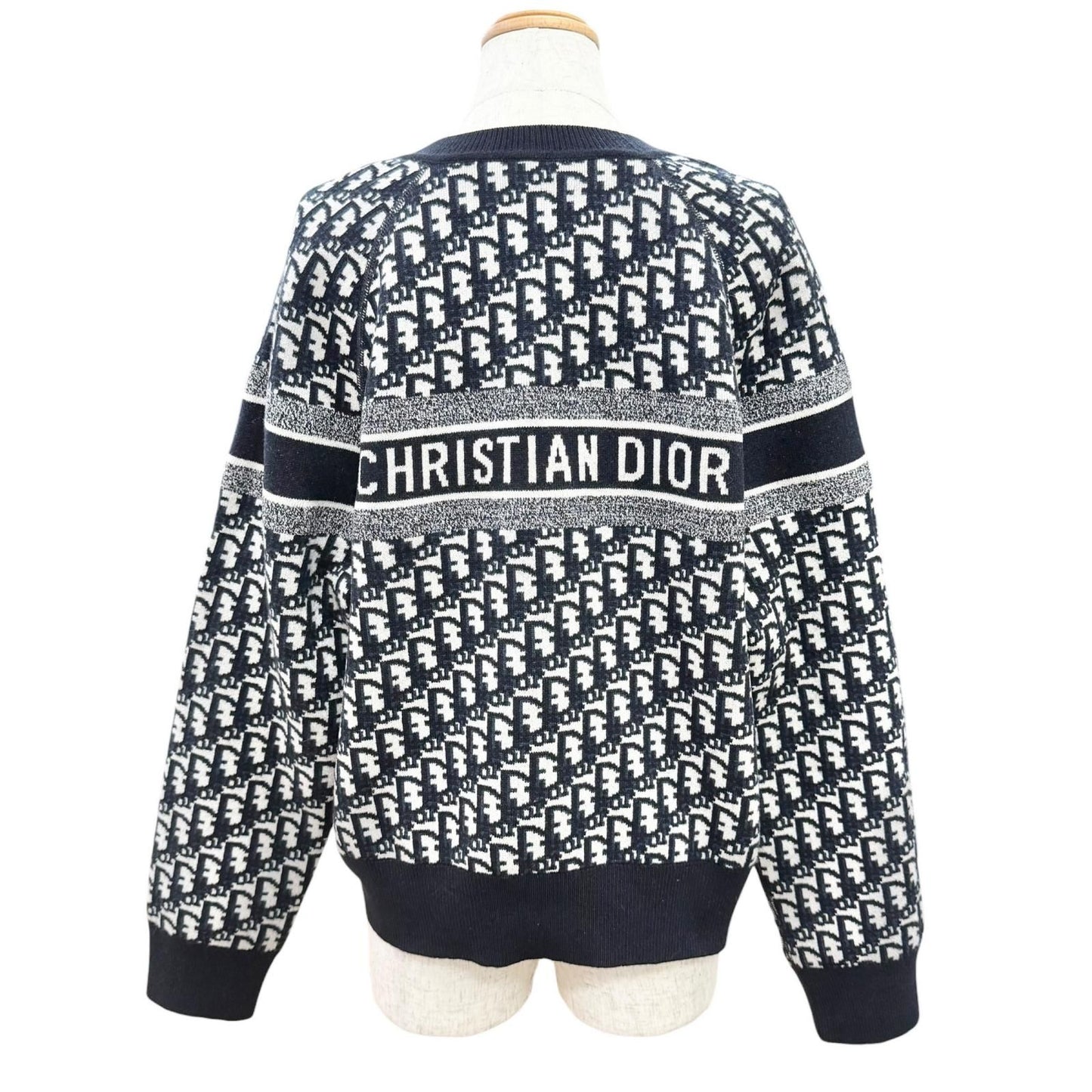 Dior Cashmere 97% Oblique Logo Reversible Long Sleeve Knit Navy 44 Sweater — view 5