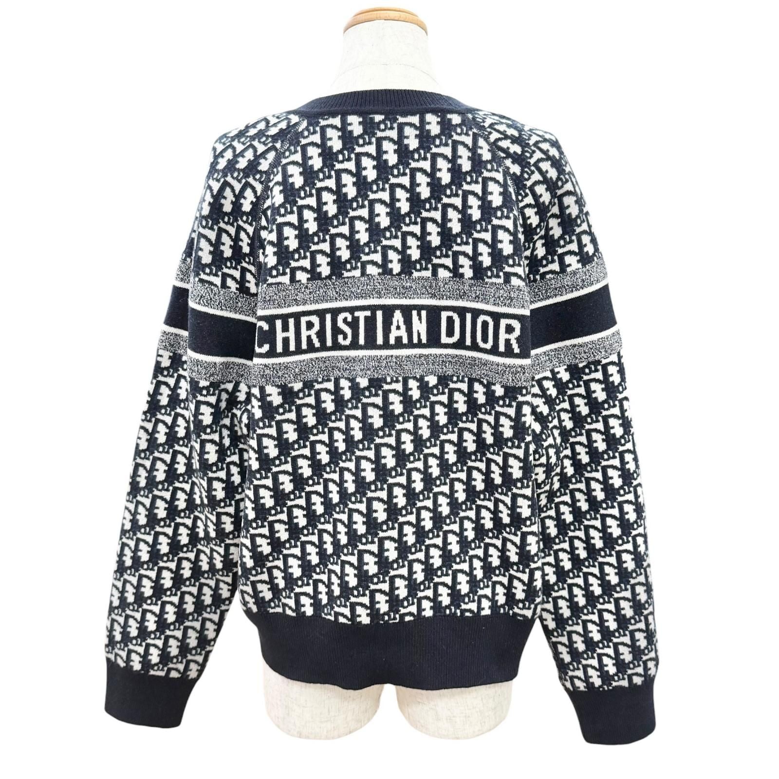 Dior Cashmere 97% Oblique Logo Reversible Long Sleeve Knit Navy 44 Sweater — view 5